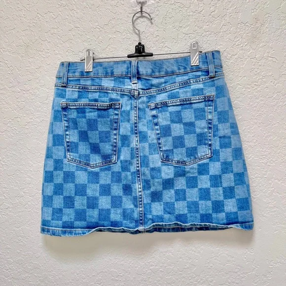 Wild Fable Womens Denim Skirt Blue Checkerboard Print Mini Size 12 Y2K  Coquette - Picture 3 of 4